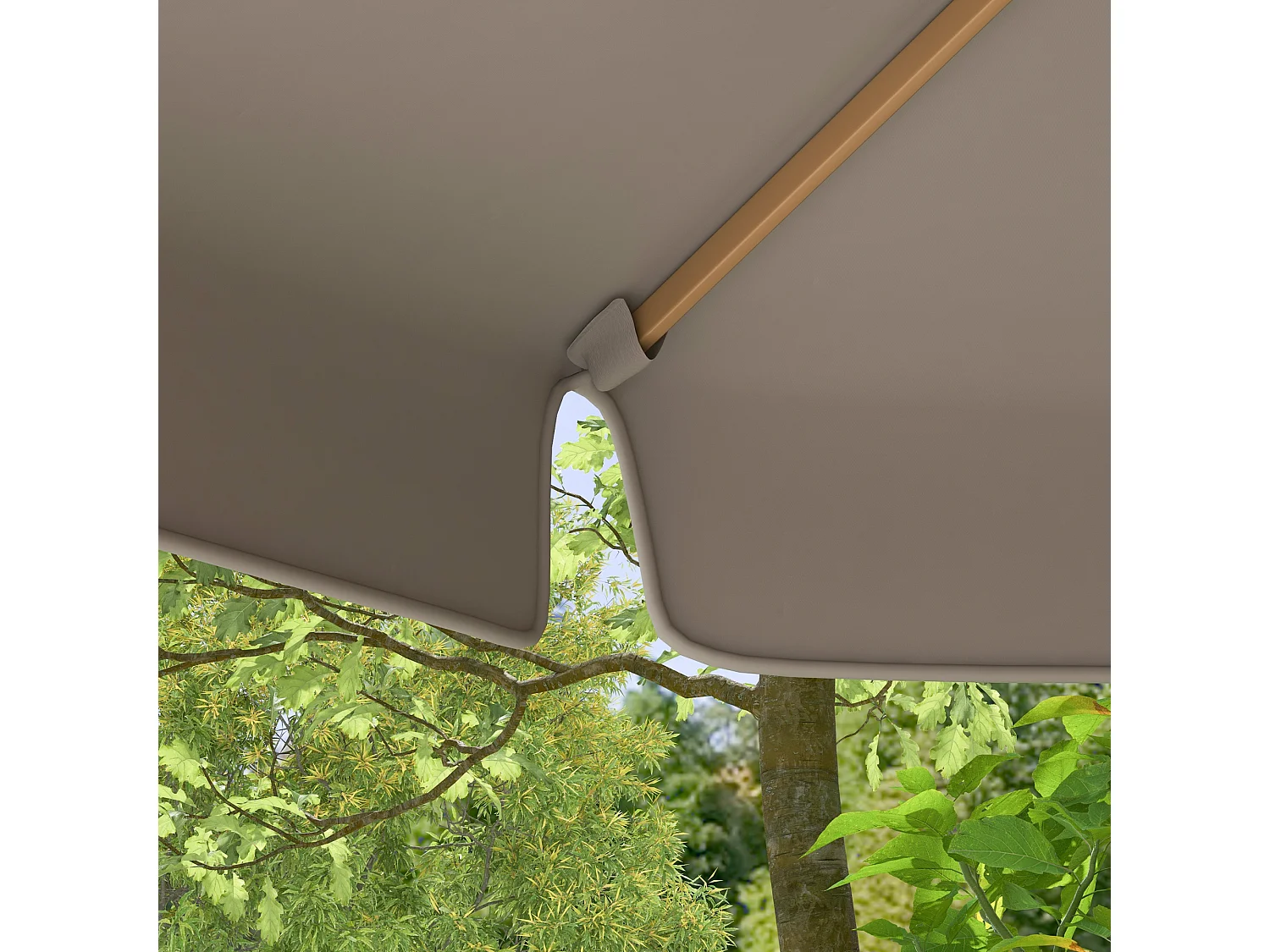Parasol droit rond grande taille de jardin Ø 3,25 x 2,5H m bois de bambou polyester gris