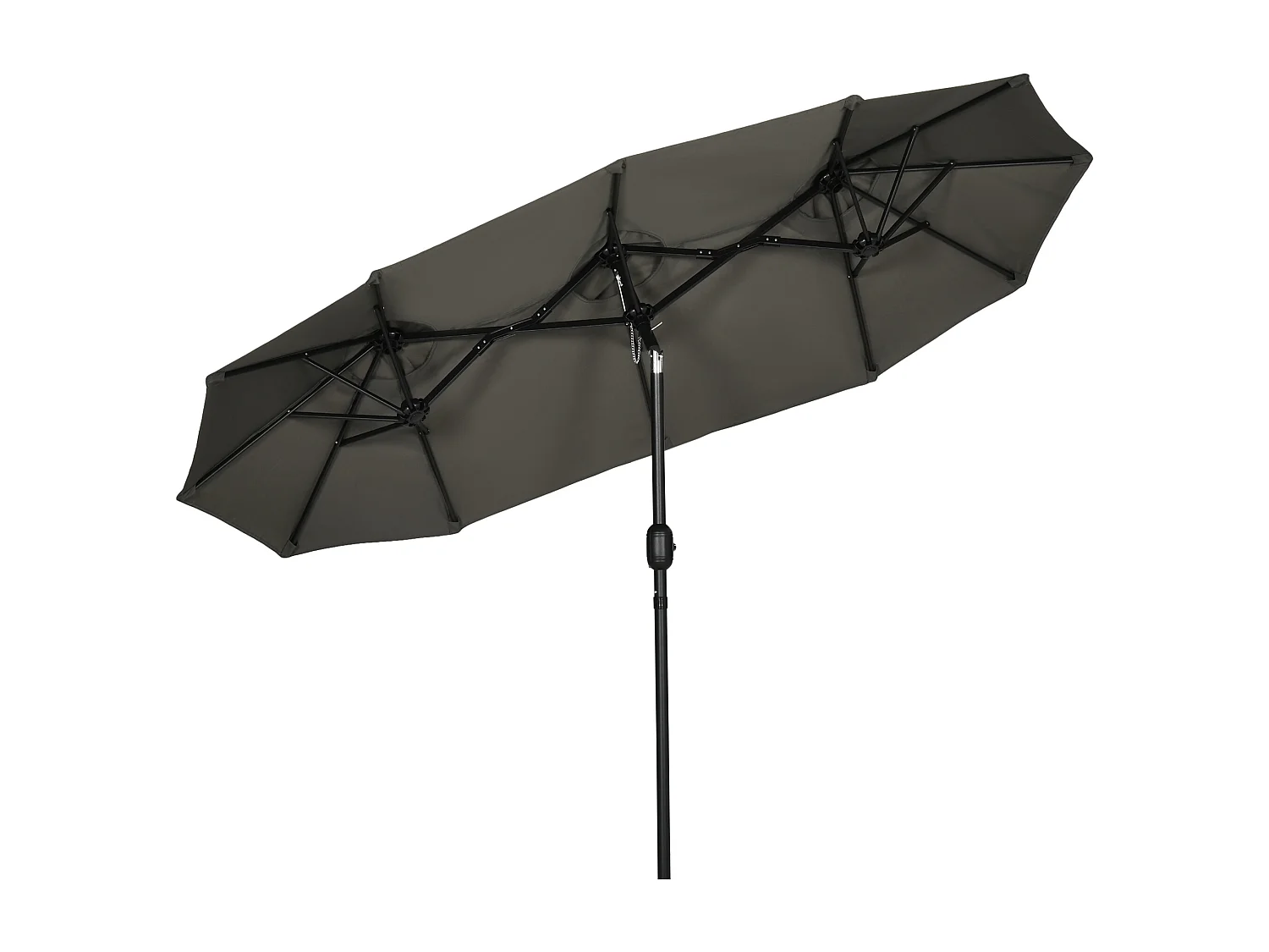Parasol de jardin inclinable grande taille ouverture fermeture manivelle acier polyester haute densité gris