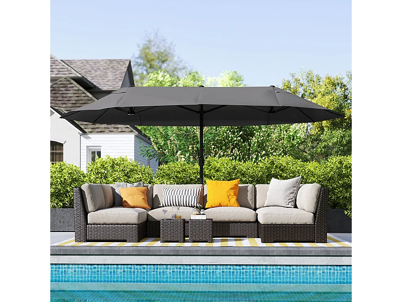 Parasol de jardin XXL parasol grande taille 4,6L x 2,7l x 2,4H m ouverture fermeture manivelle acier polyester haute densité noir