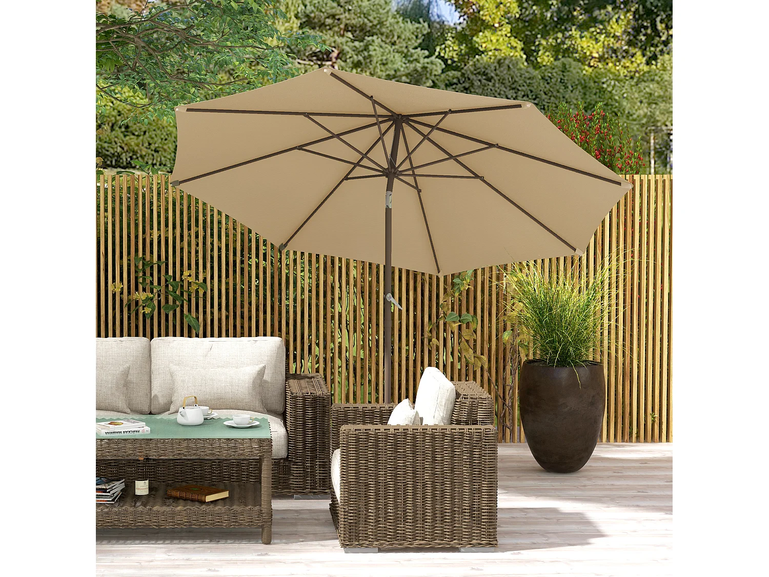 Parasol inclinable de jardin Ø 2,63 m métal polyester beige