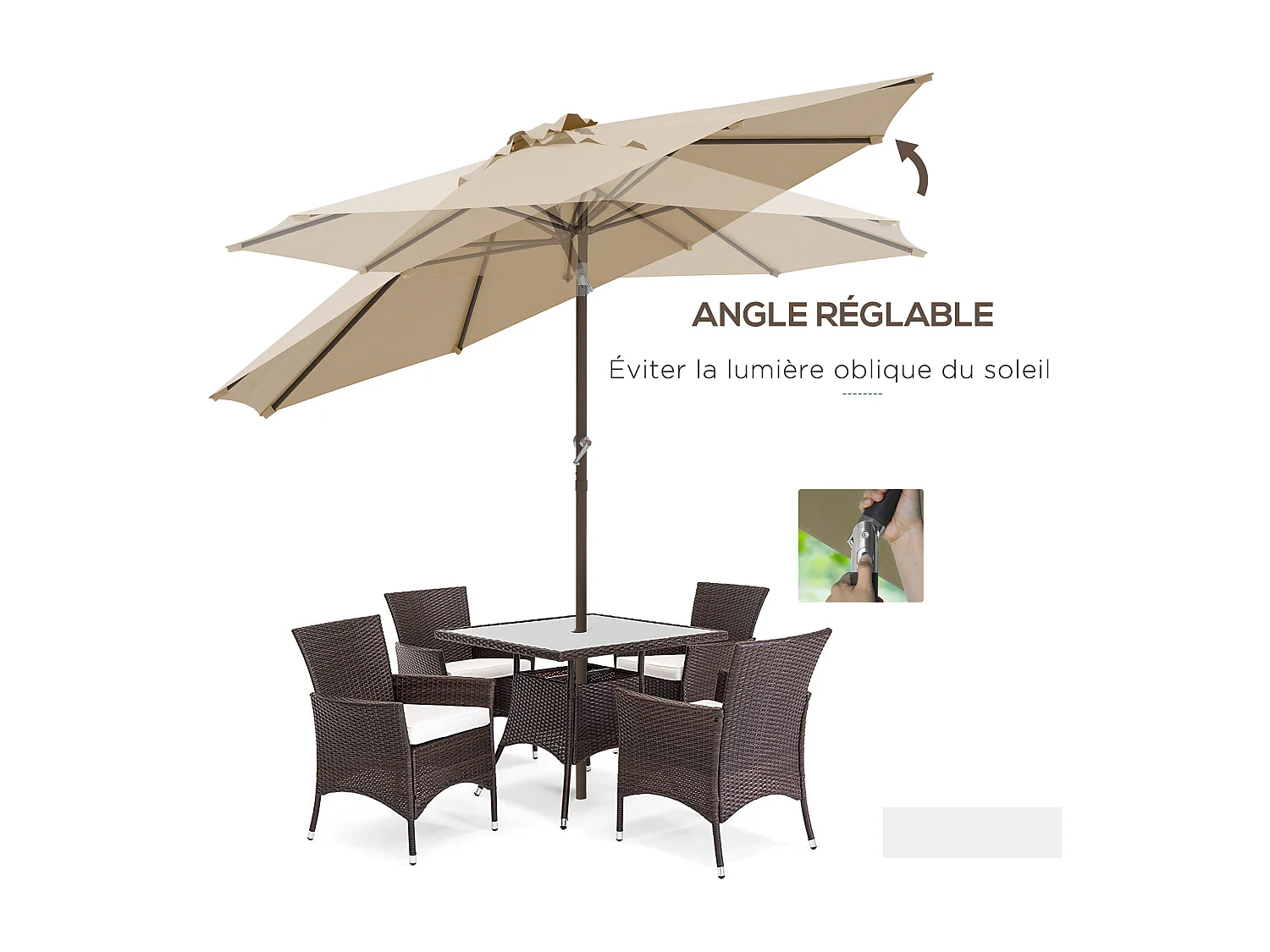 Parasol inclinable de jardin Ø 2,63 m métal polyester beige