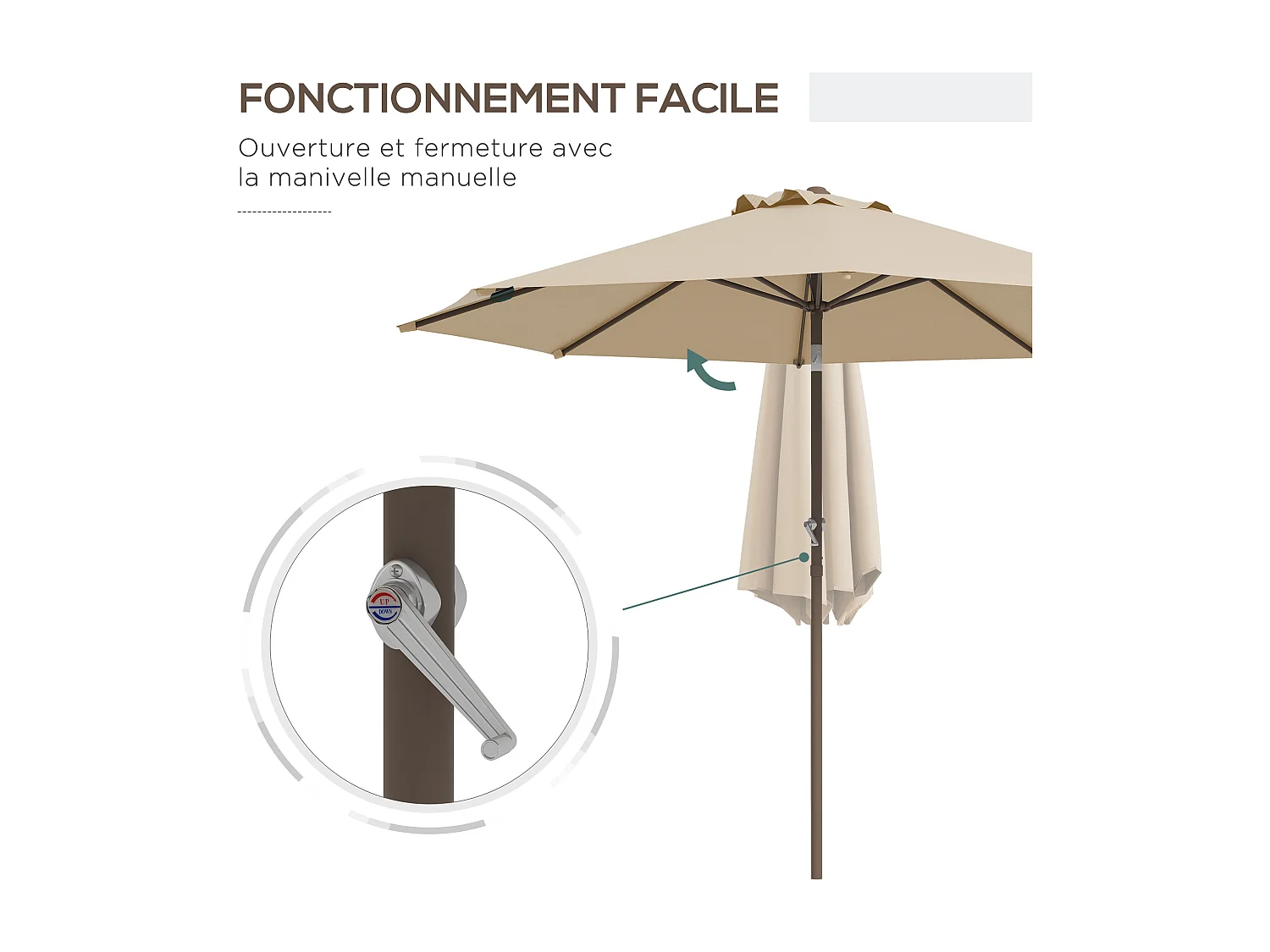 Parasol inclinable de jardin Ø 2,63 m métal polyester beige