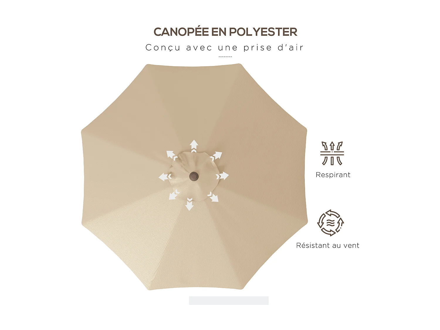 Parasol inclinable de jardin Ø 2,63 m métal polyester beige