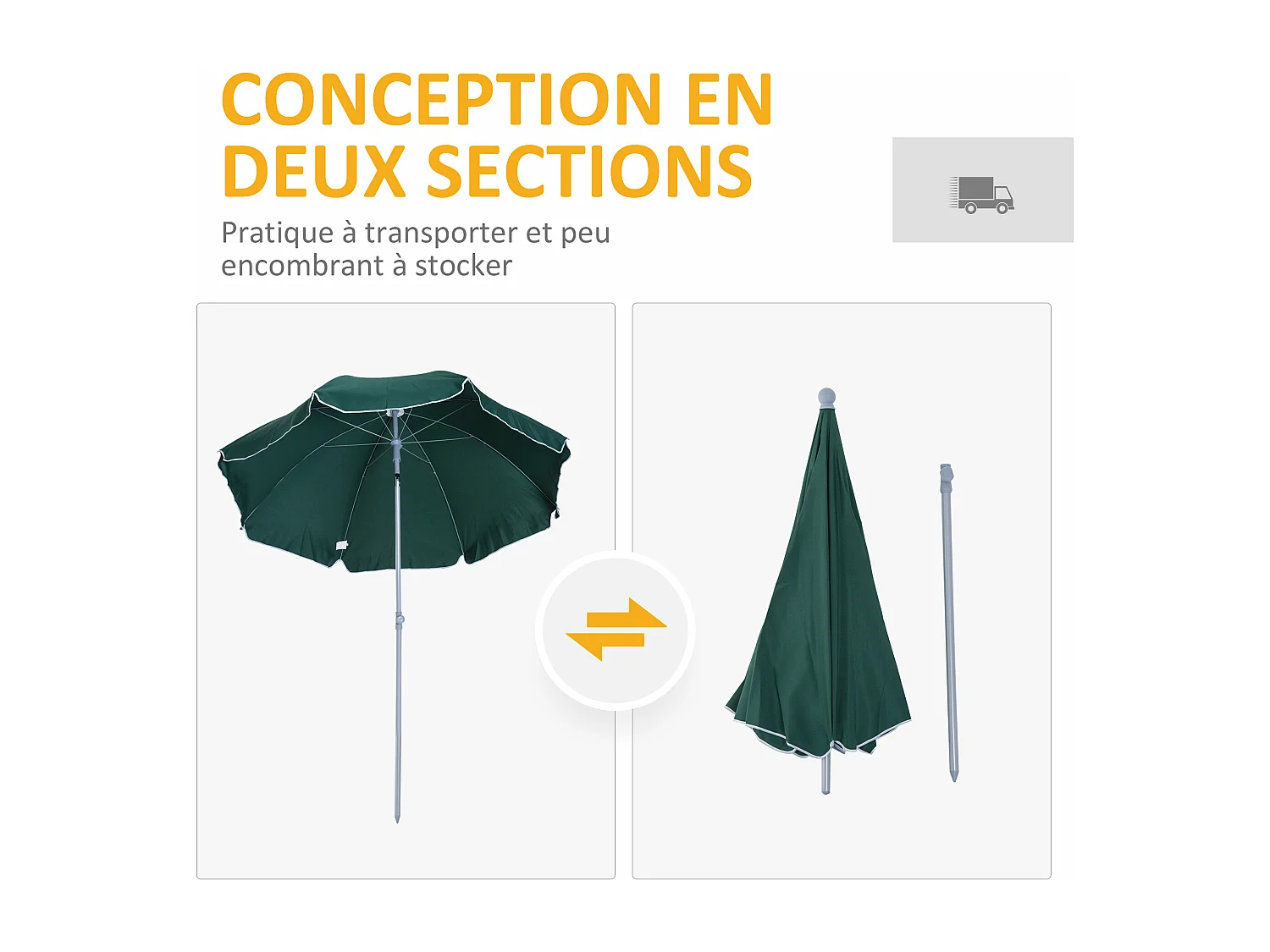 Parasol inclinable octogonal de jardin Ø 2 m métal polyester vert