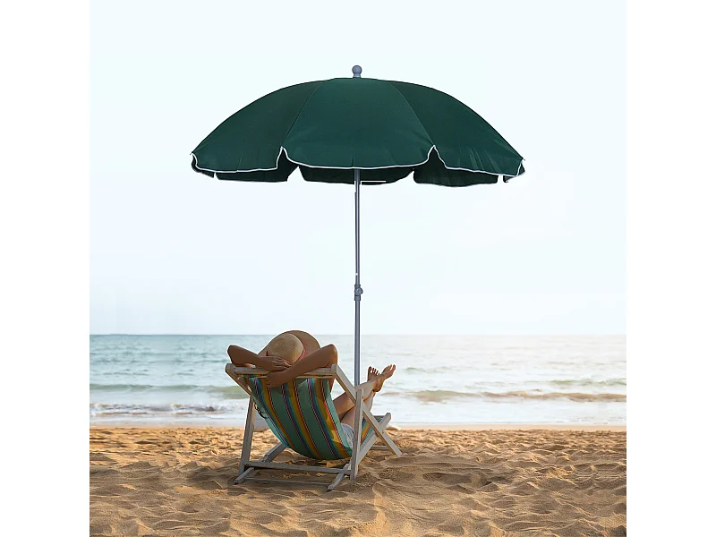 Parasol inclinable octogonal de jardin Ø 2 m métal polyester vert