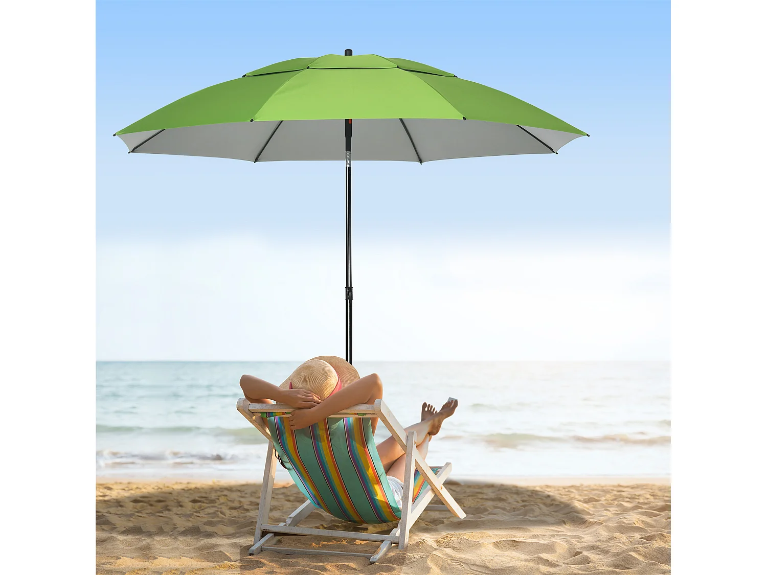 Parasol inclinable de jardin parasol de plage rond Ø 185 cm vert
