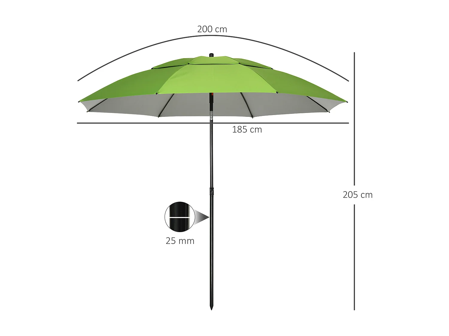 Parasol inclinable de jardin parasol de plage rond Ø 185 cm vert