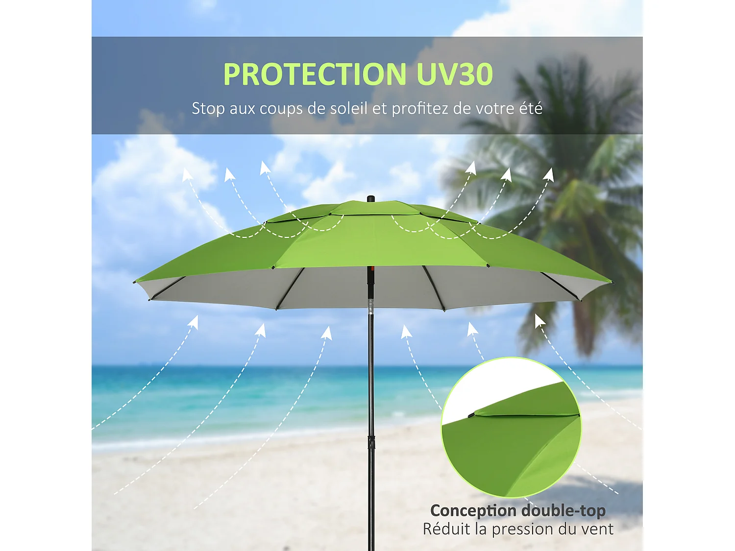 Parasol inclinable de jardin parasol de plage rond Ø 185 cm vert