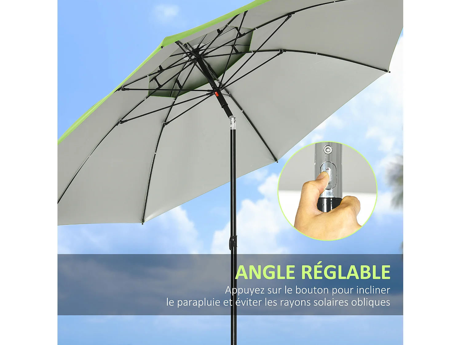 Parasol inclinable de jardin parasol de plage rond Ø 185 cm vert