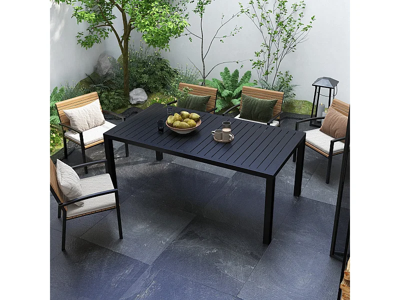 Table de jardin extenible 6-8 peronne dim. 180/240L x 94l x 73H cm alu noir