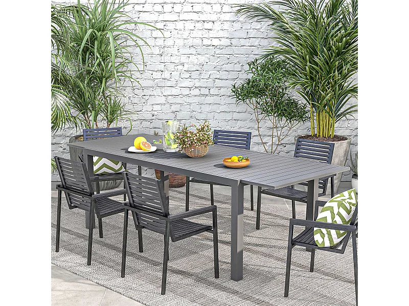 Table de jardin extensible 6-8 personnes dim. 180/240L x 94l x 73H cm alu gris