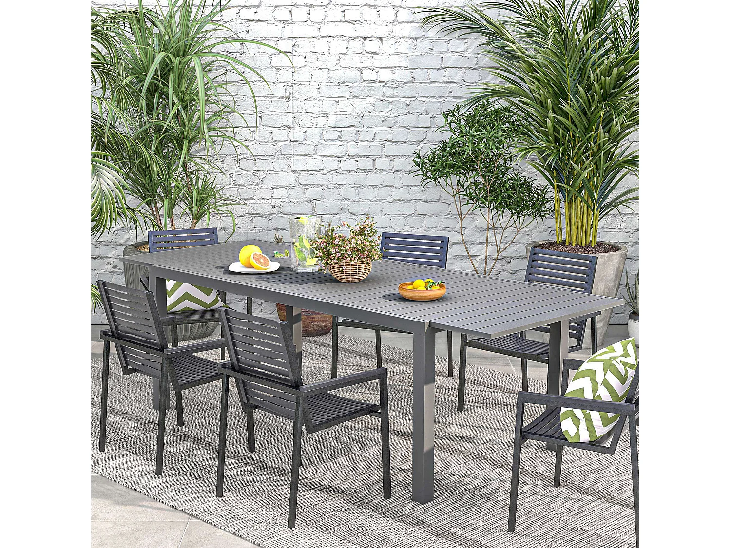 Table de jardin extensible 6-8 personnes dim. 180/240L x 94l x 73H cm alu gris