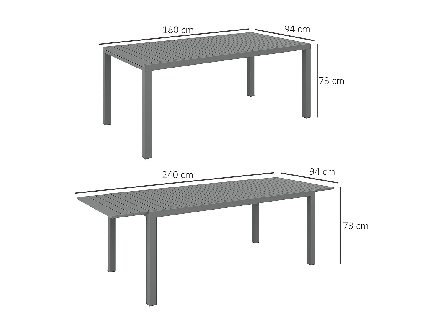 Table de jardin extensible 6-8 personnes dim. 180/240L x 94l x 73H cm alu gris