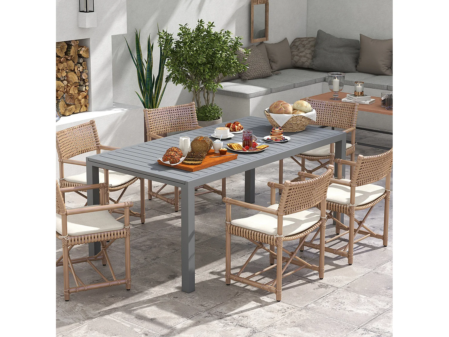Table de jardin extensible 6-8 personnes dim. 180/240L x 94l x 73H cm alu gris
