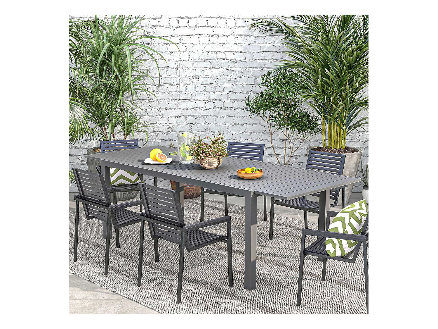 Table de jardin extensible 6-8 personnes dim. 180/240L x 94l x 73H cm alu gris