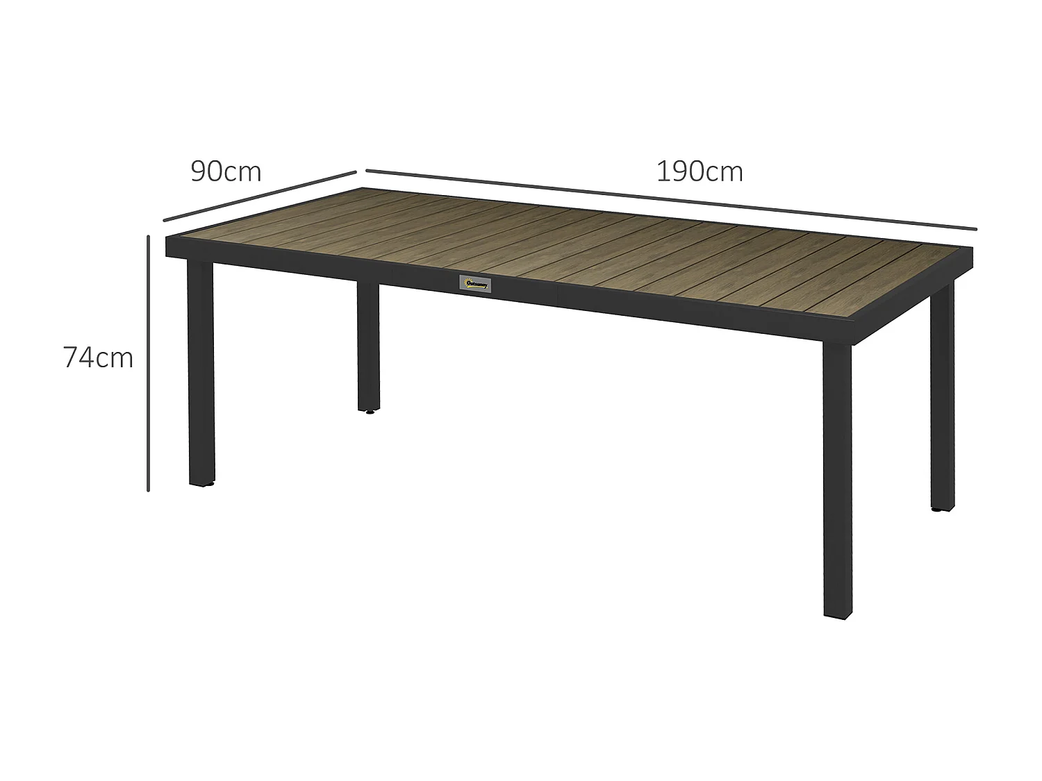 Table de jardin rectangulaire pour 8 personnes en aluminium plateau PE à lattes aspect bois dim. 190L x 90l x 74H cm noir