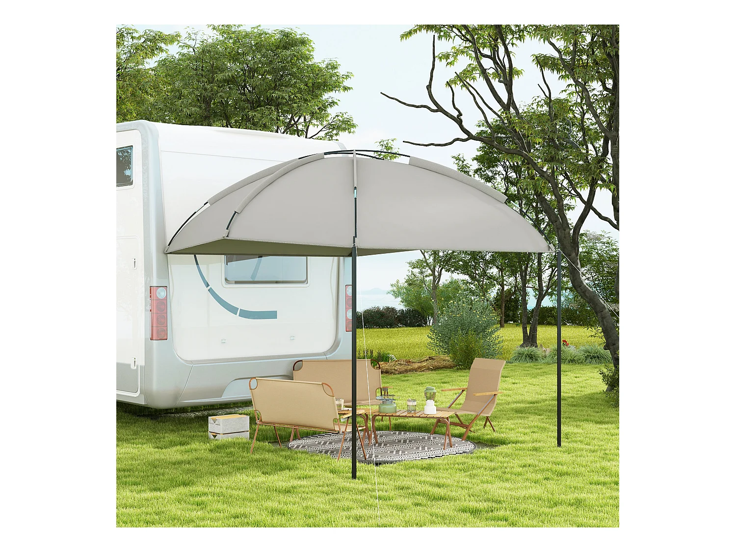 Abri solaire de camping - barnum réglable en dôme, sac inclus - acier polyester haute densité gris