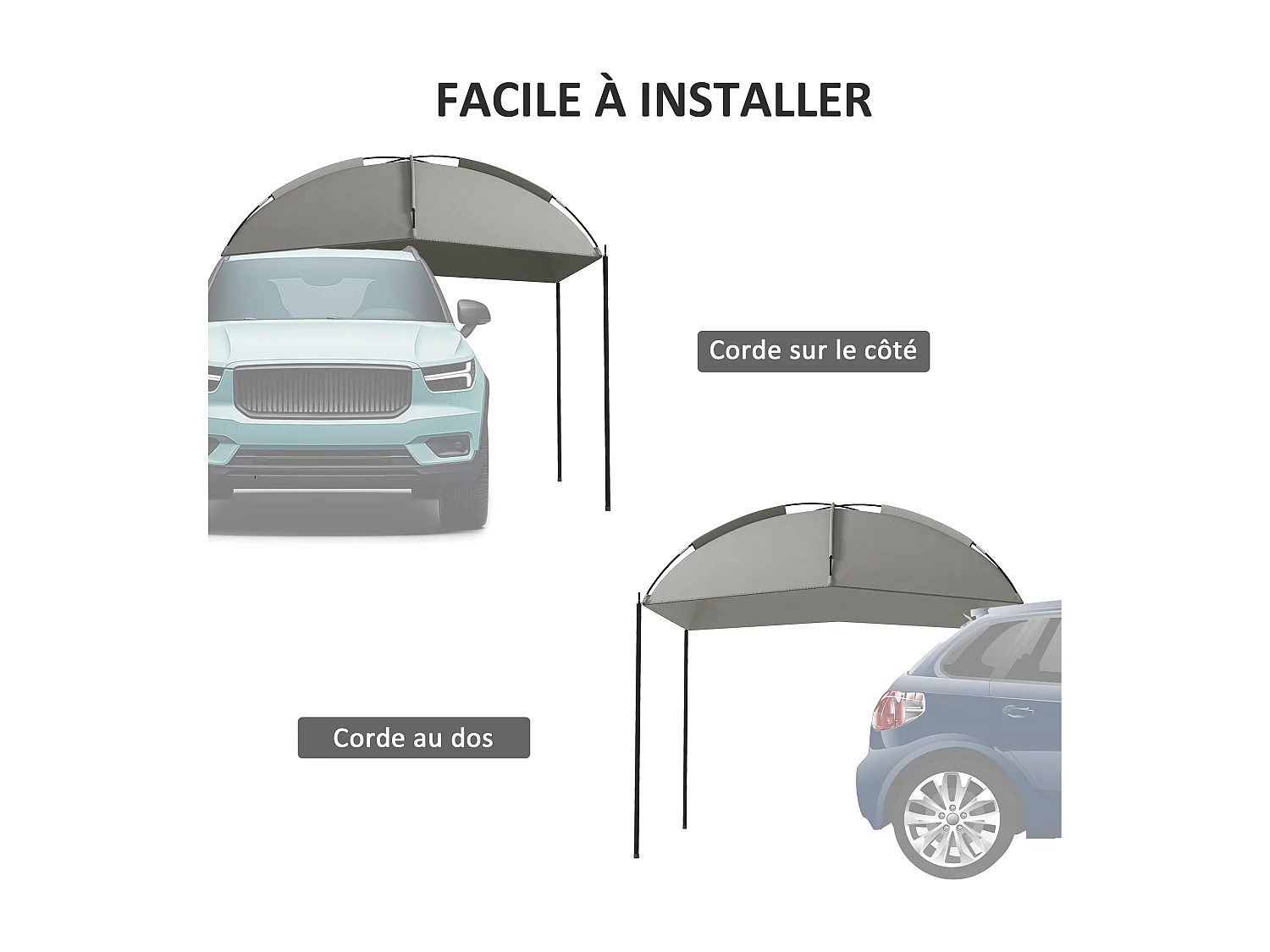 Abri solaire de camping - barnum réglable en dôme, sac inclus - acier polyester haute densité gris