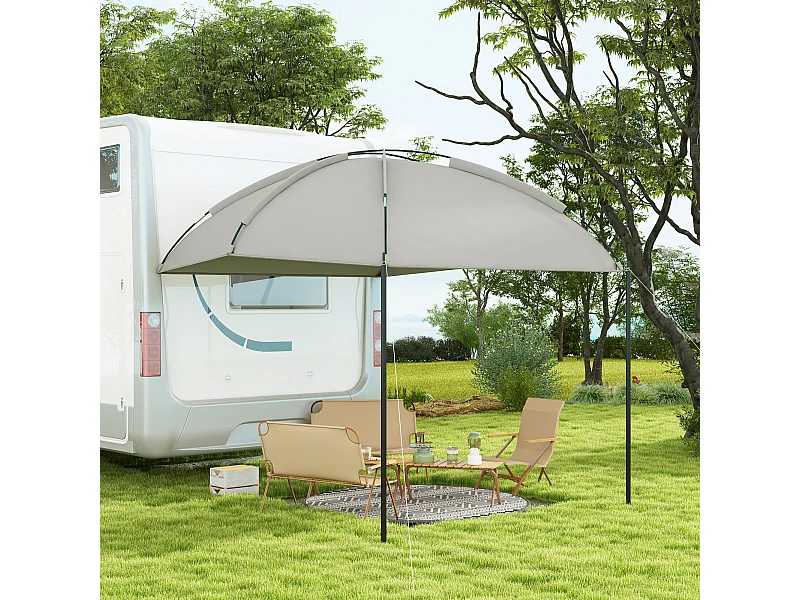 Abri solaire de camping - barnum réglable en dôme, sac inclus - acier polyester haute densité gris