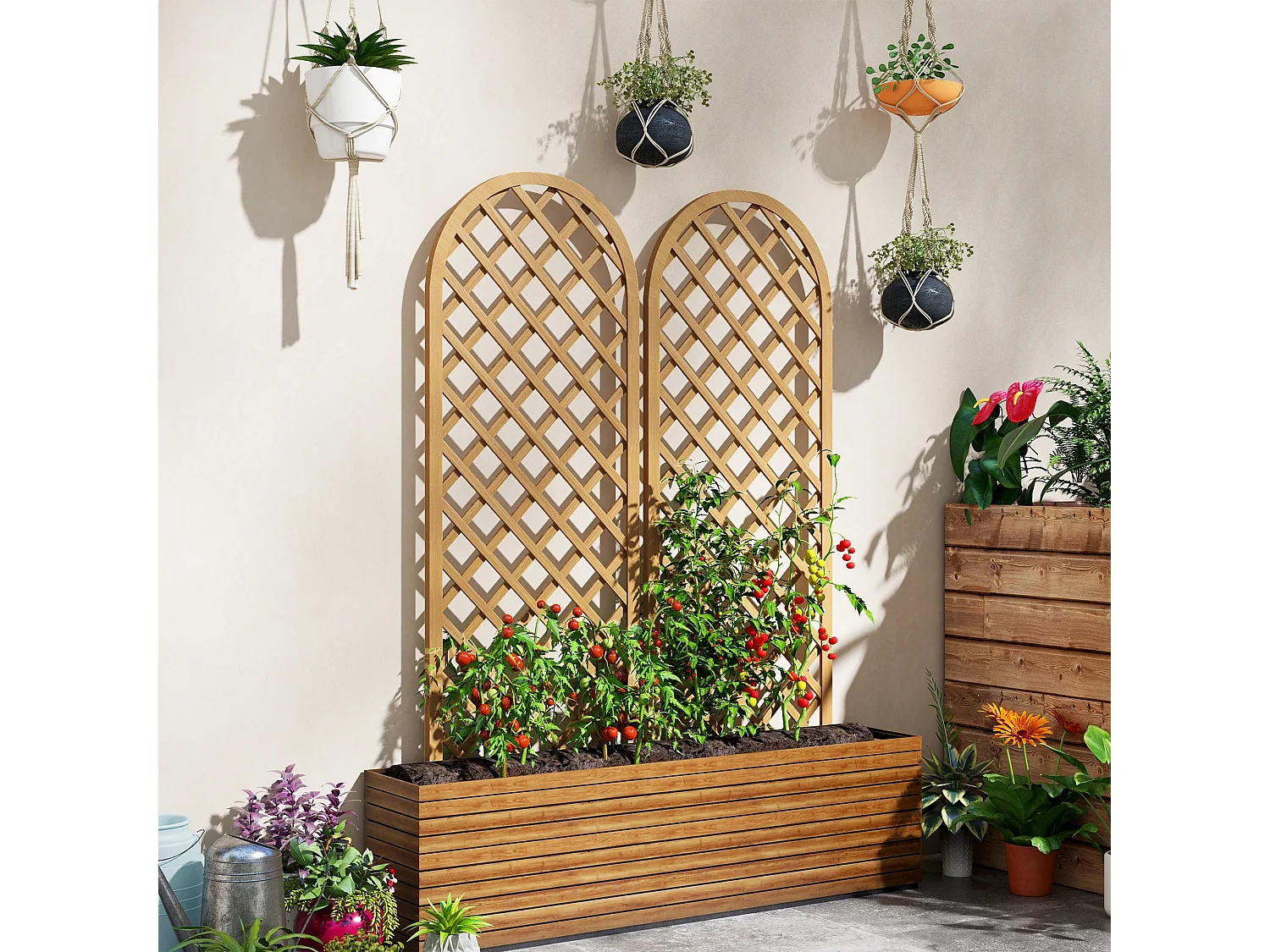 Lot de 2 treillis bois pour plantes grimpantes dim. 60L x 150H cm sapin pré-huilé