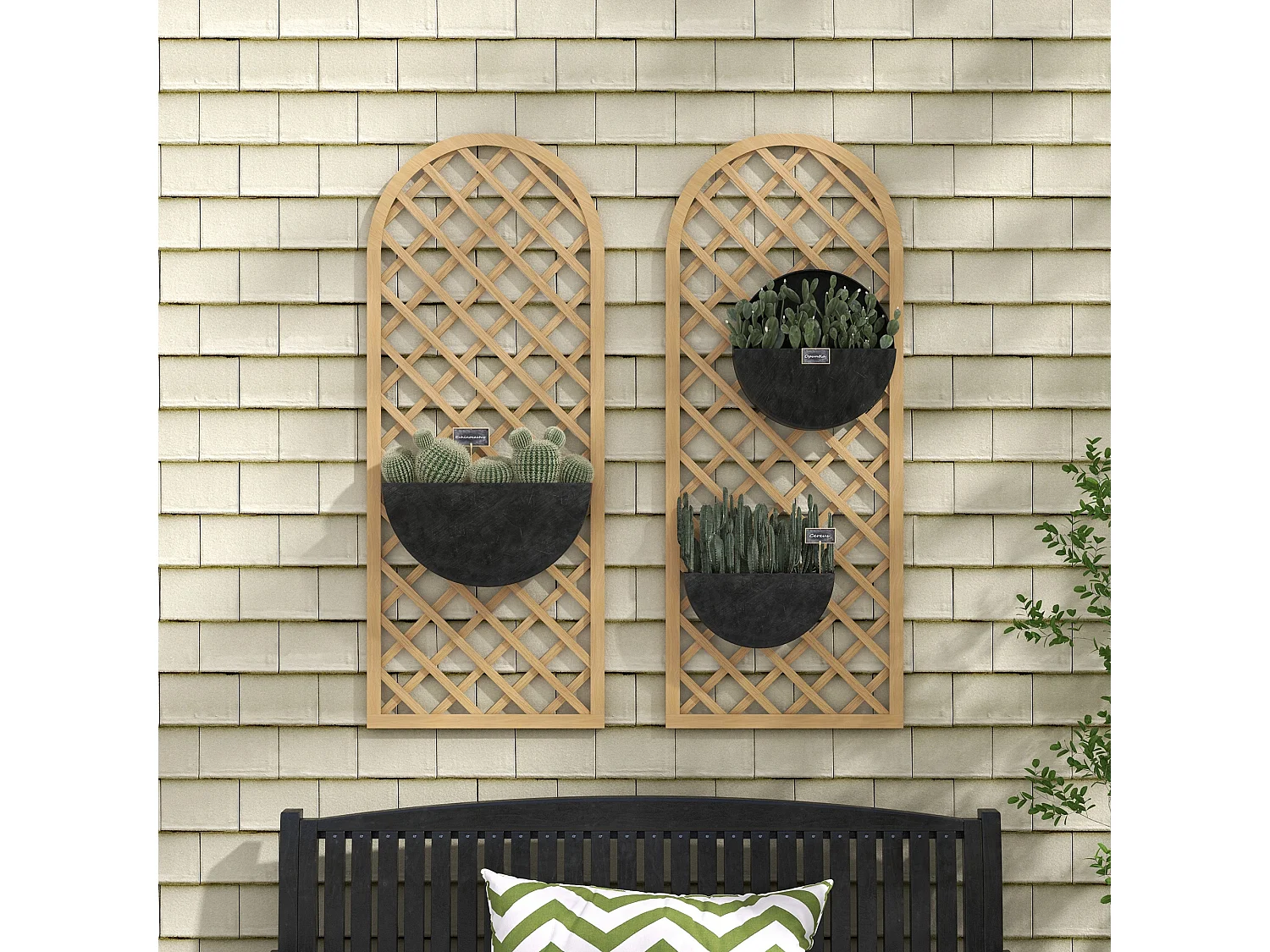 Lot de 2 treillis bois pour plantes grimpantes dim. 60L x 150H cm sapin pré-huilé