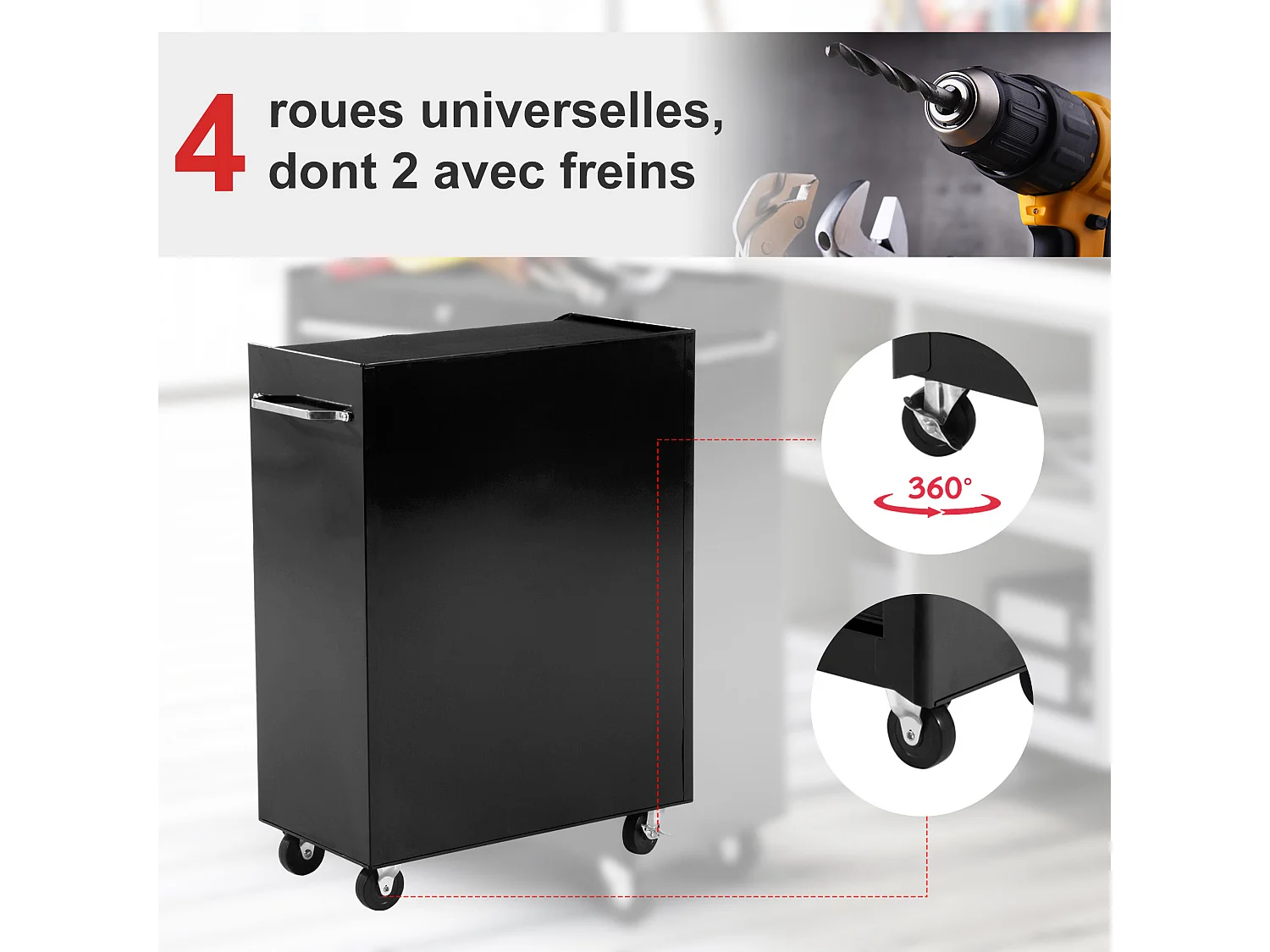 Servante d'atelier 5 tiroirs verrouillables 2 clés tôle d'acier noir