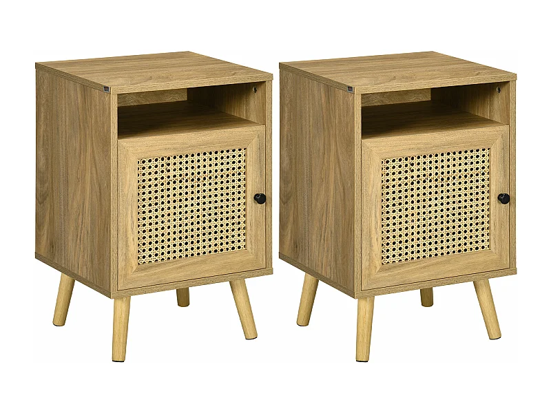 Chevets style bohème - lot de 2 tables de nuit design - placard, niche - aspect bois manguier rotin