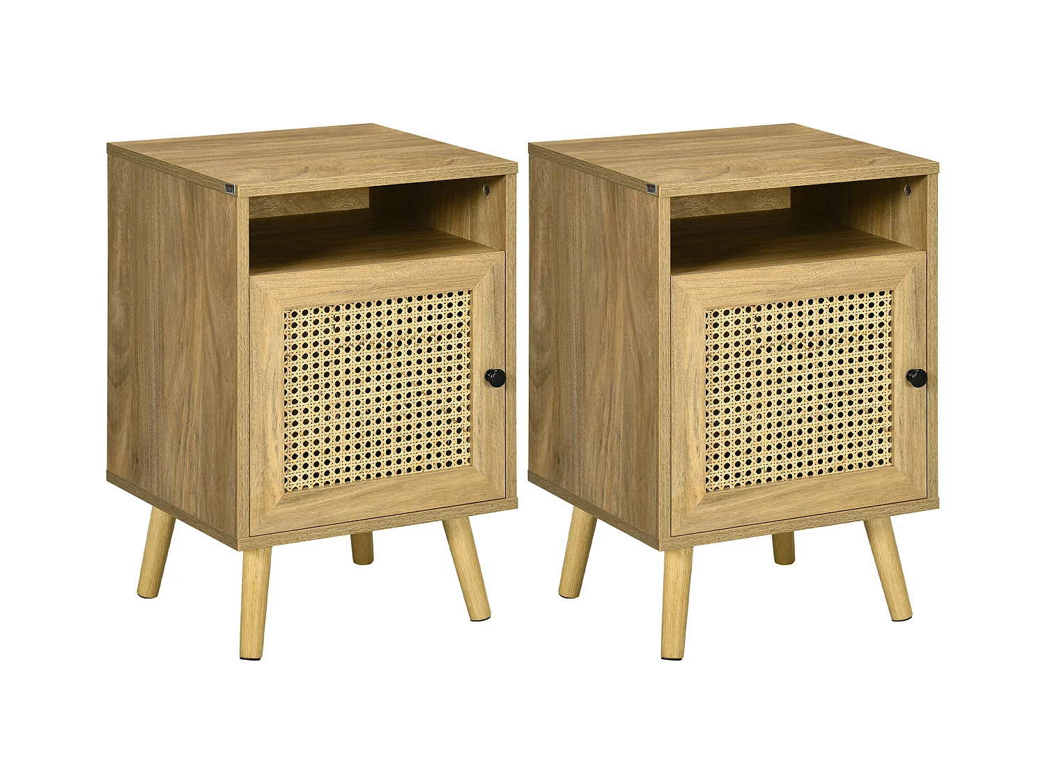 Chevets style bohème - lot de 2 tables de nuit design - placard, niche - aspect bois manguier rotin