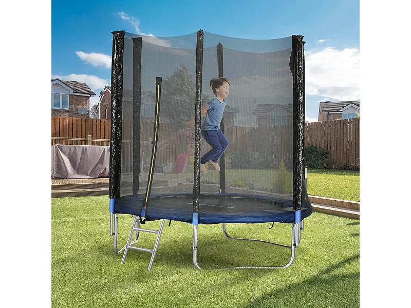 Trampoline d'extérieur Ø 180 cm avec filet de sécurité, poteaux rembourrés et échelle