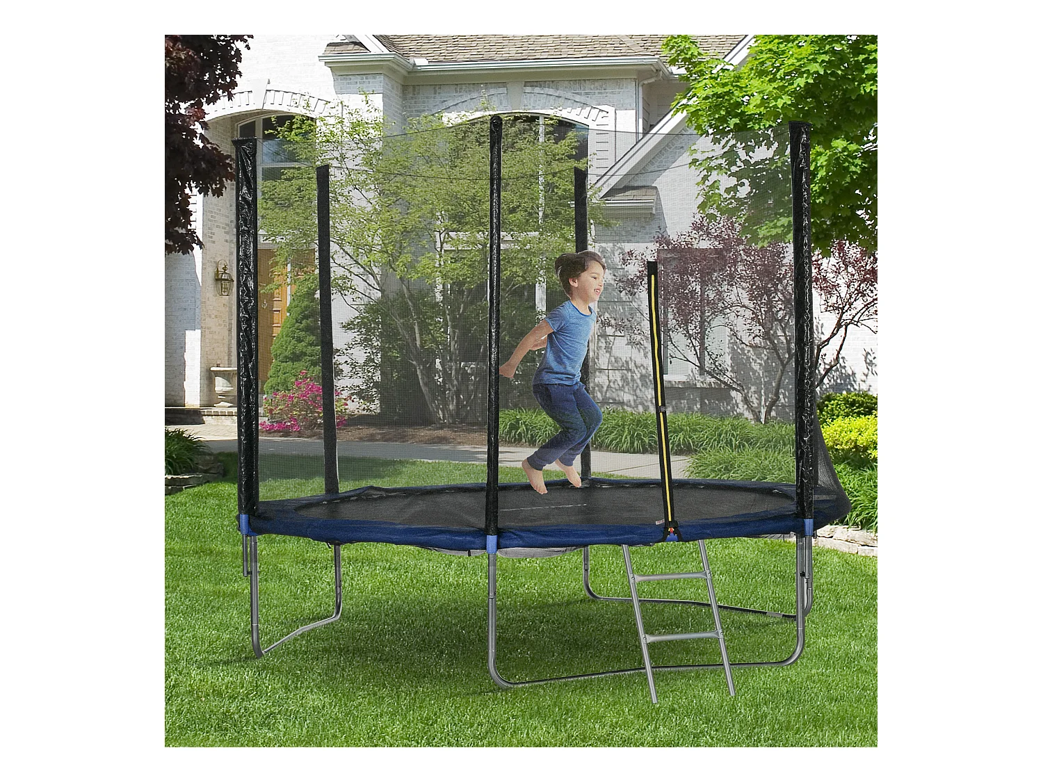 Trampoline d'extérieur Ø 305 cm avec filet de sécurité, poteaux rembourrés et échelle