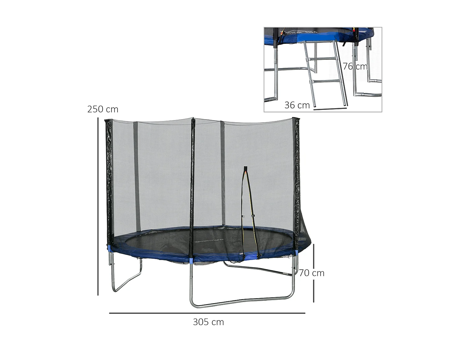 Trampoline d'extérieur Ø 305 cm avec filet de sécurité, poteaux rembourrés et échelle
