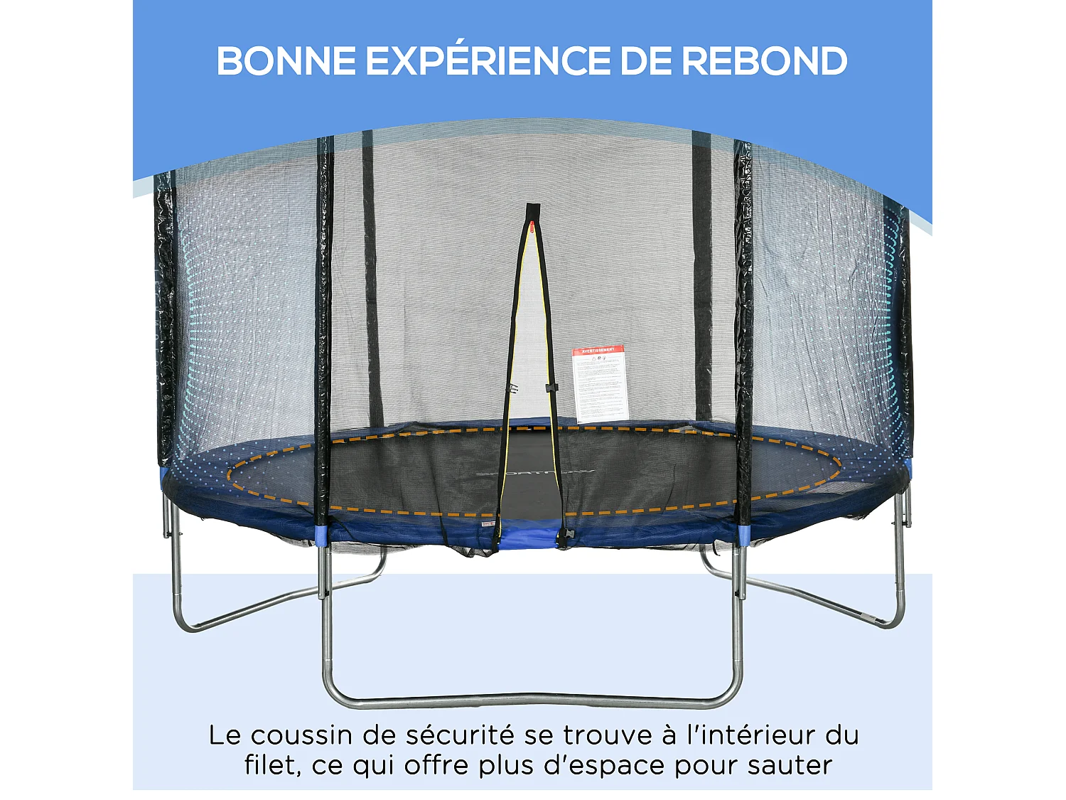 Trampoline d'extérieur Ø 305 cm avec filet de sécurité, poteaux rembourrés et échelle