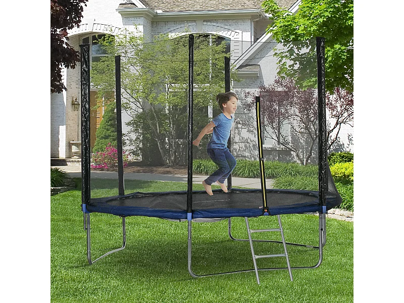 Trampoline d'extérieur Ø 305 cm avec filet de sécurité, poteaux rembourrés et échelle