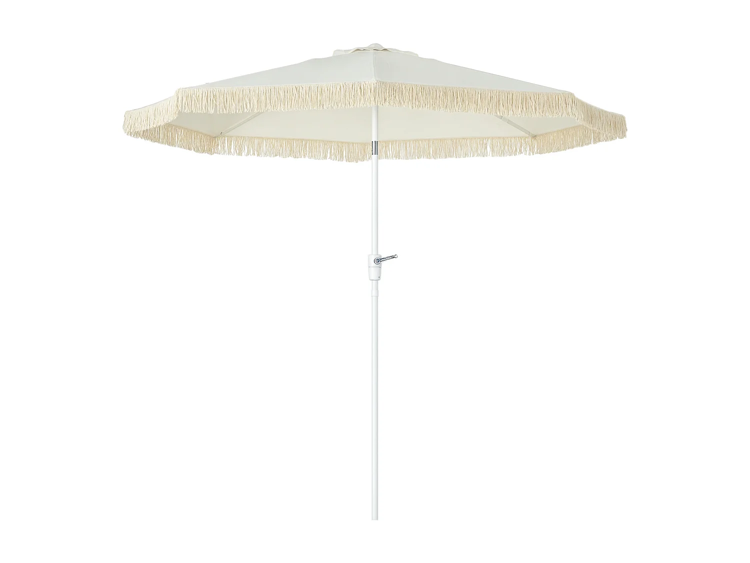 Parasol inclinable de jardin style bohème à franges polyester haute densité crème