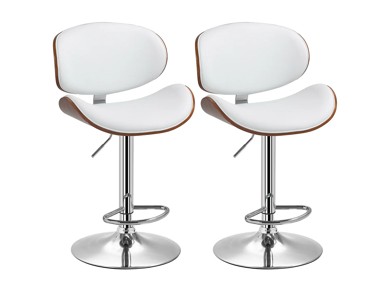 Lot de 2 tabourets de bar design contemporain hauteur d'assise réglable 62-82 cm pivotant 360° bois revêtement synthétique blanc