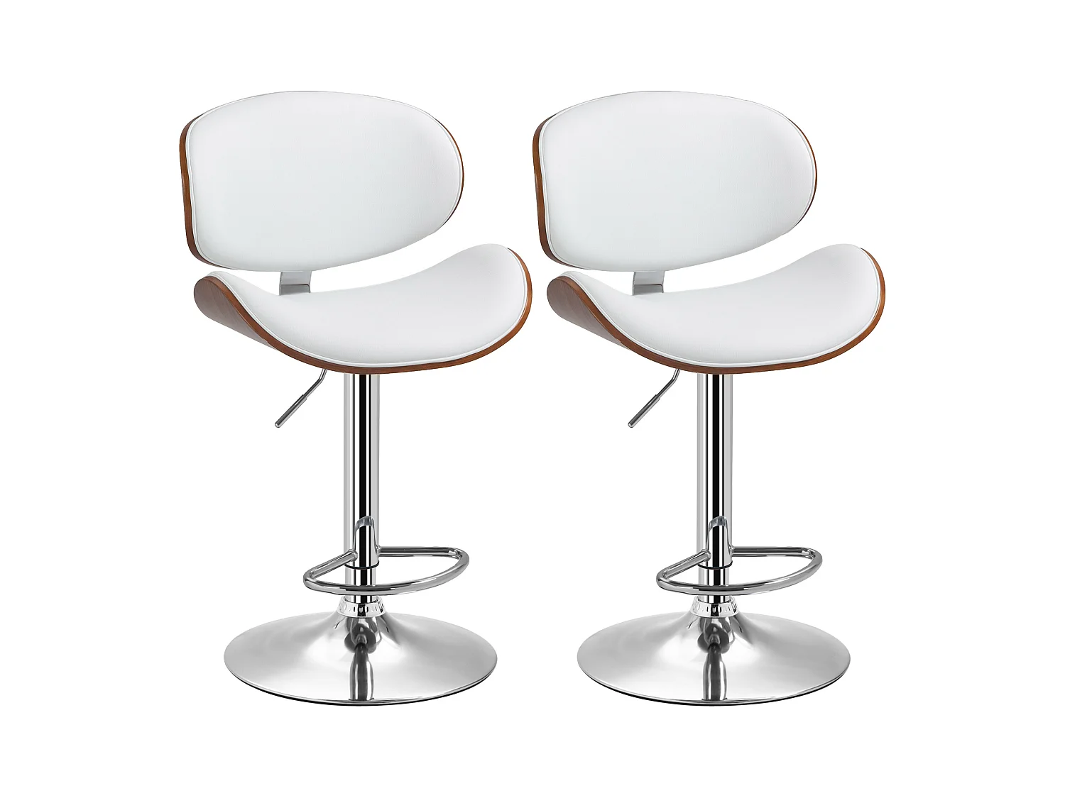 Lot de 2 tabourets de bar design contemporain hauteur d'assise réglable 62-82 cm pivotant 360° bois revêtement synthétique blanc