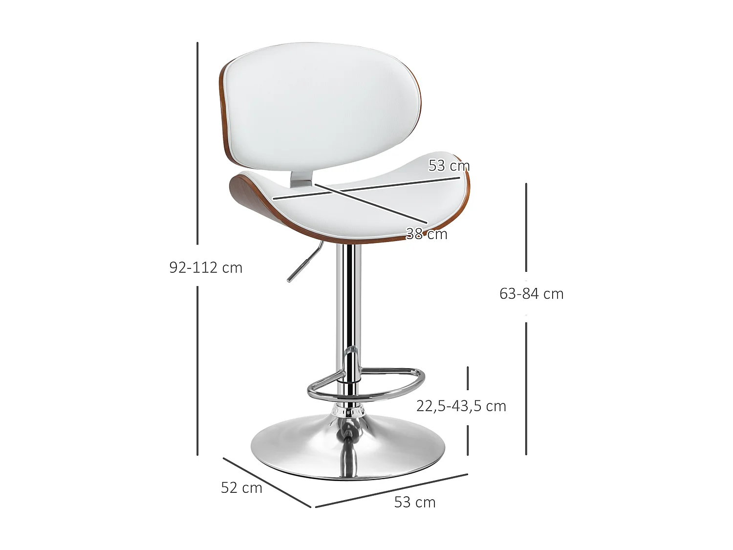 Lot de 2 tabourets de bar design contemporain hauteur d'assise réglable 62-82 cm pivotant 360° bois revêtement synthétique blanc