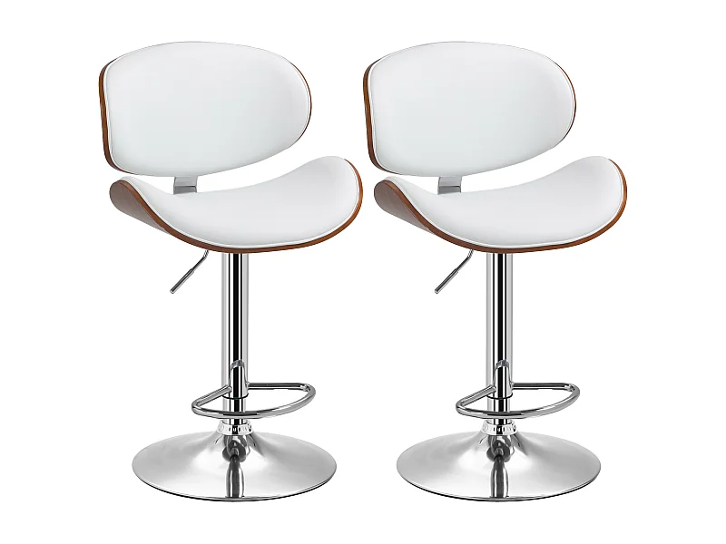 Lot de 2 tabourets de bar design contemporain hauteur d'assise réglable 62-82 cm pivotant 360° bois revêtement synthétique blanc