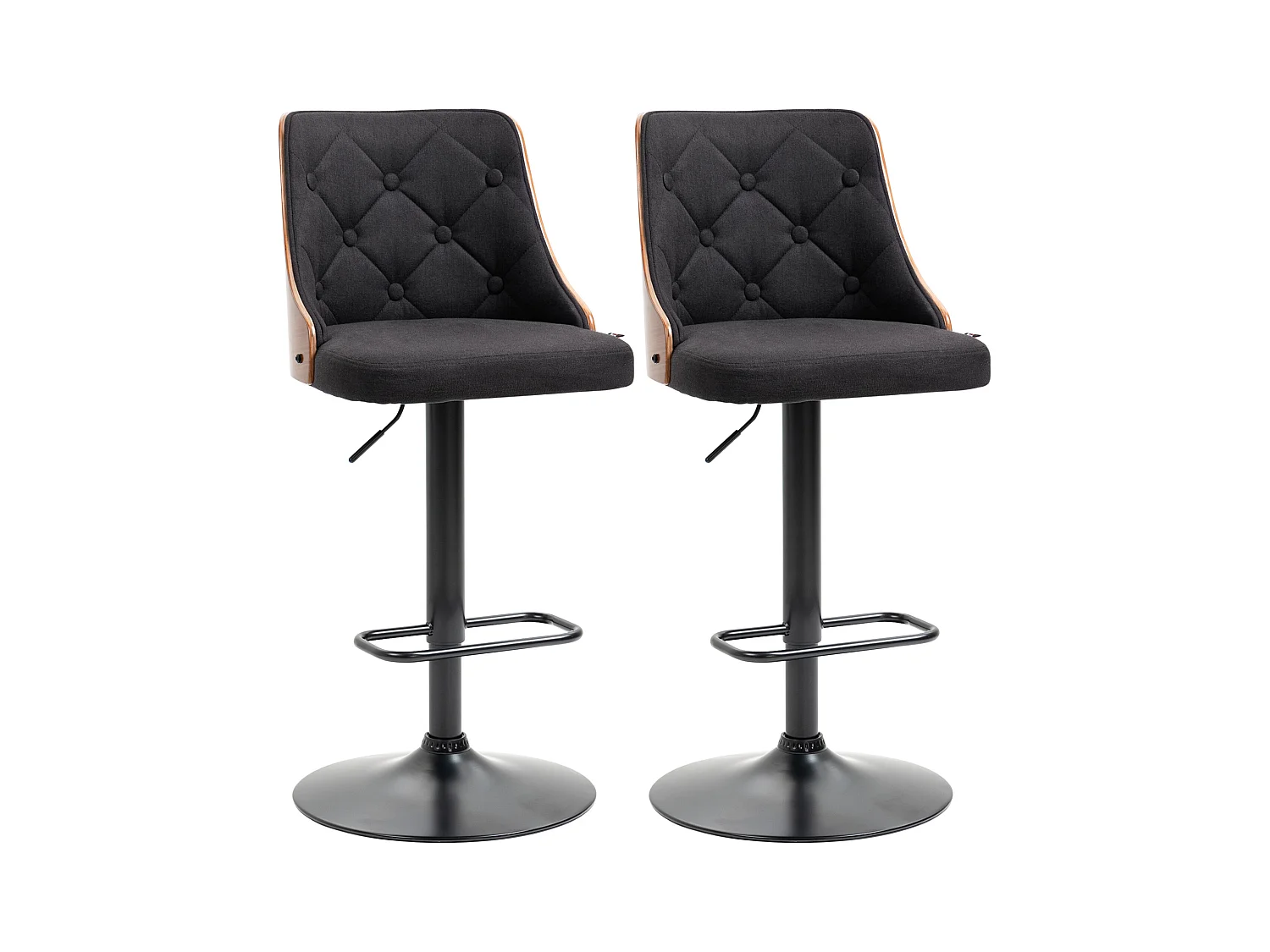 Lot de 2 tabourets de bar design vintage Chesterfield réglable pivotant 360° bois acier lin noir