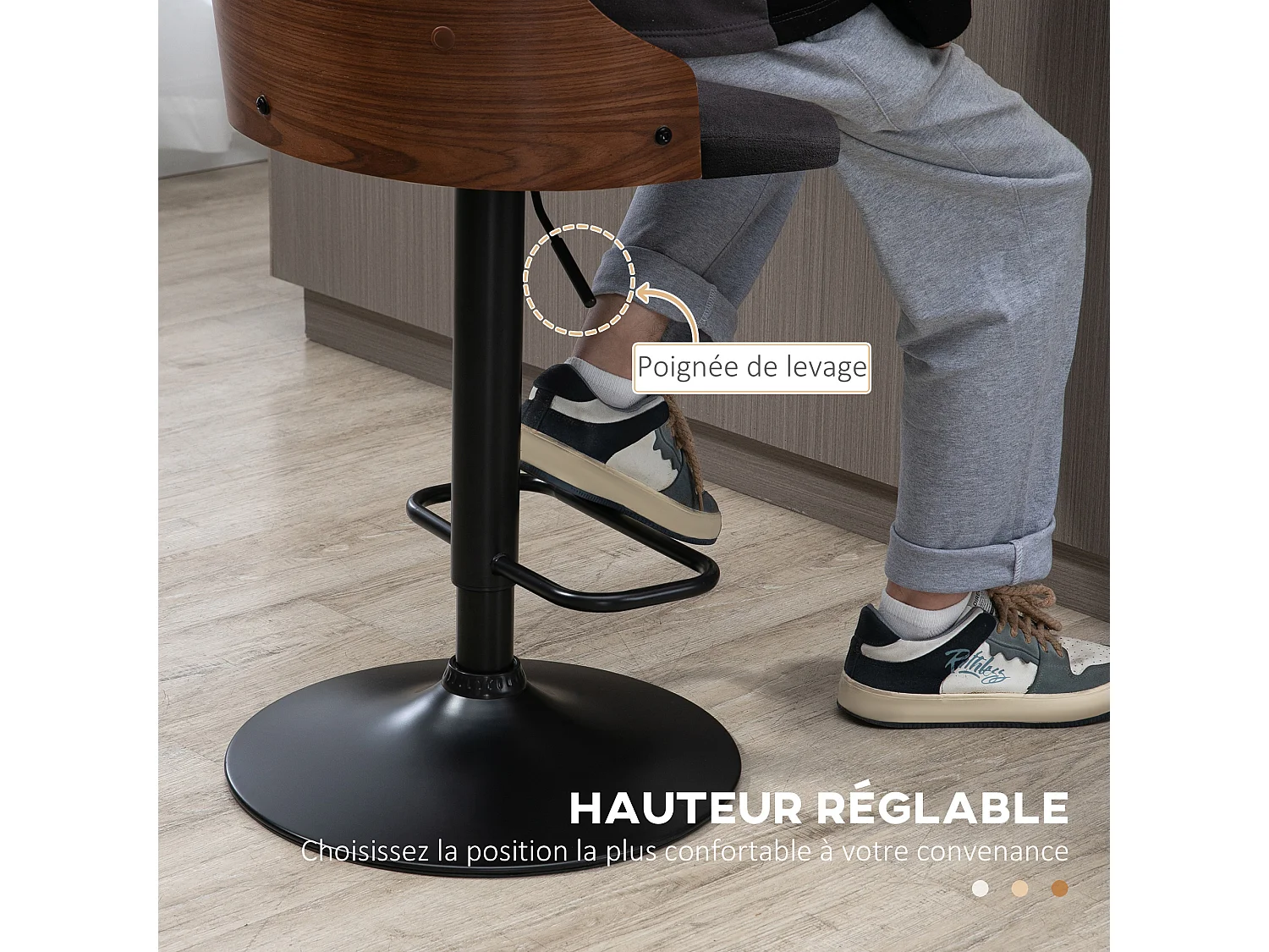 Lot de 2 tabourets de bar design vintage Chesterfield réglable pivotant 360° bois acier lin noir