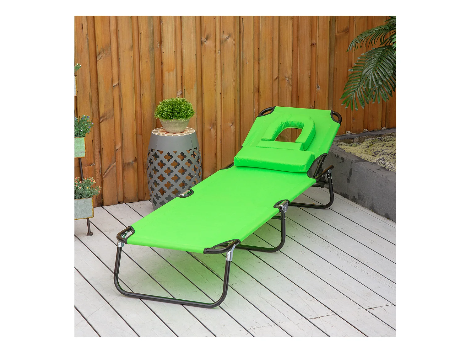 Bain de soleil pliable transat inclinable 4 positions chaise longue de lecture 3 coussins fournis vert