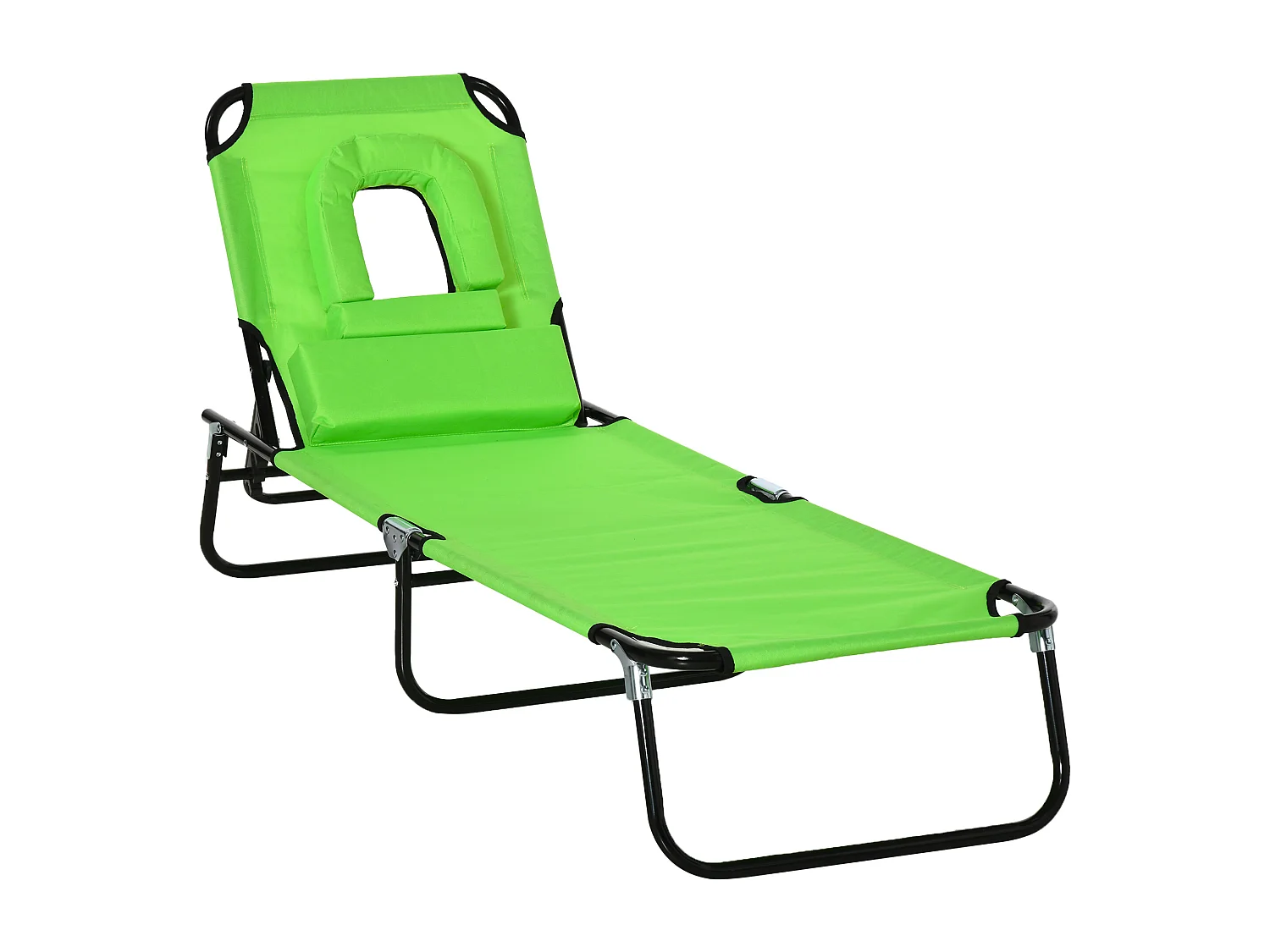 Bain de soleil pliable transat inclinable 4 positions chaise longue de lecture 3 coussins fournis vert