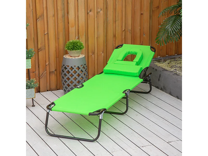 Bain de soleil pliable transat inclinable 4 positions chaise longue de lecture 3 coussins fournis vert
