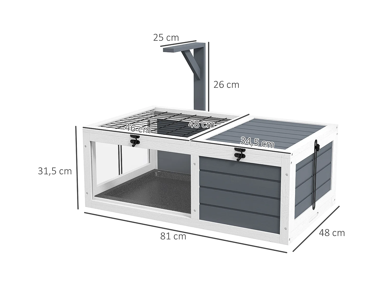 Maison enclos cage pour petit animal tortue avec 2 espaces bois gris