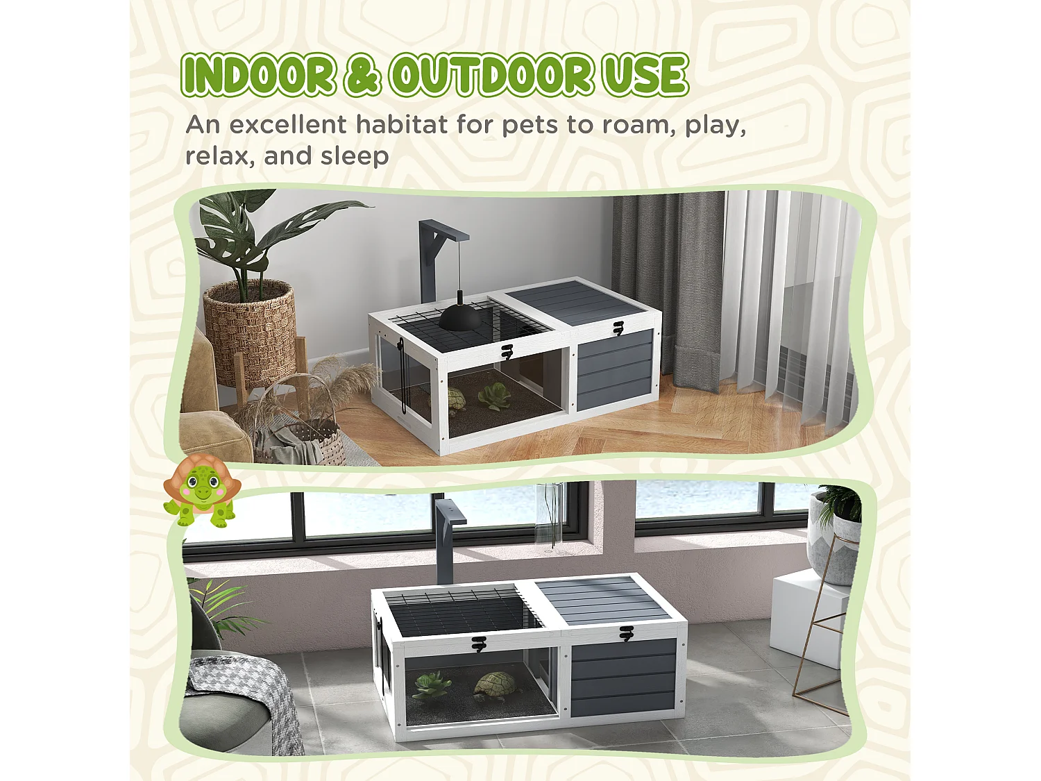 Maison enclos cage pour petit animal tortue avec 2 espaces bois gris