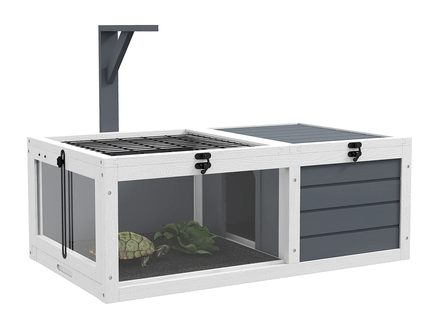 Maison enclos cage pour petit animal tortue avec 2 espaces bois gris