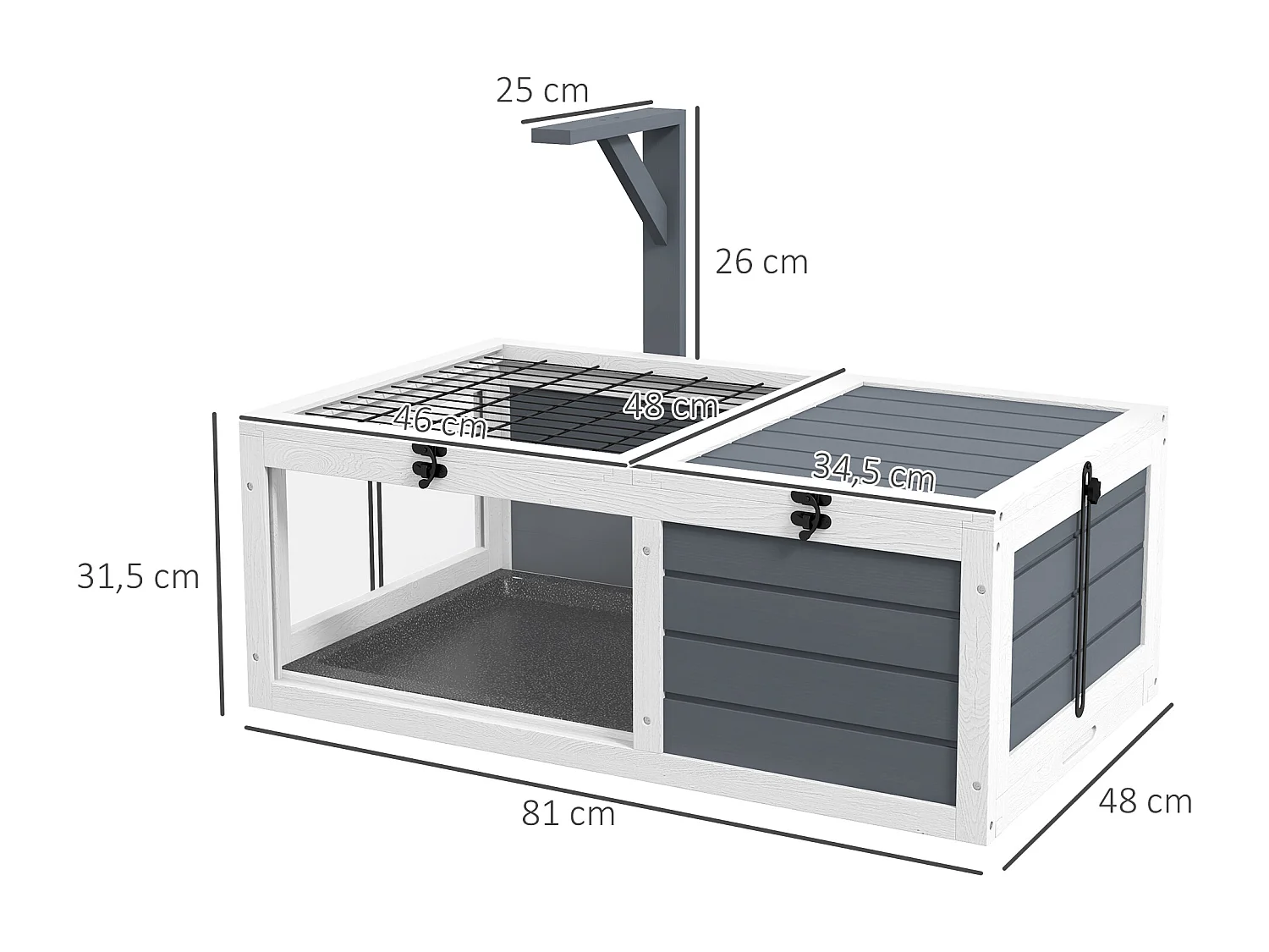 Maison enclos cage pour petit animal tortue avec 2 espaces bois gris