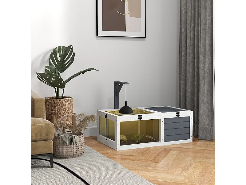 Maison enclos cage pour petit animal tortue avec 2 espaces bois gris