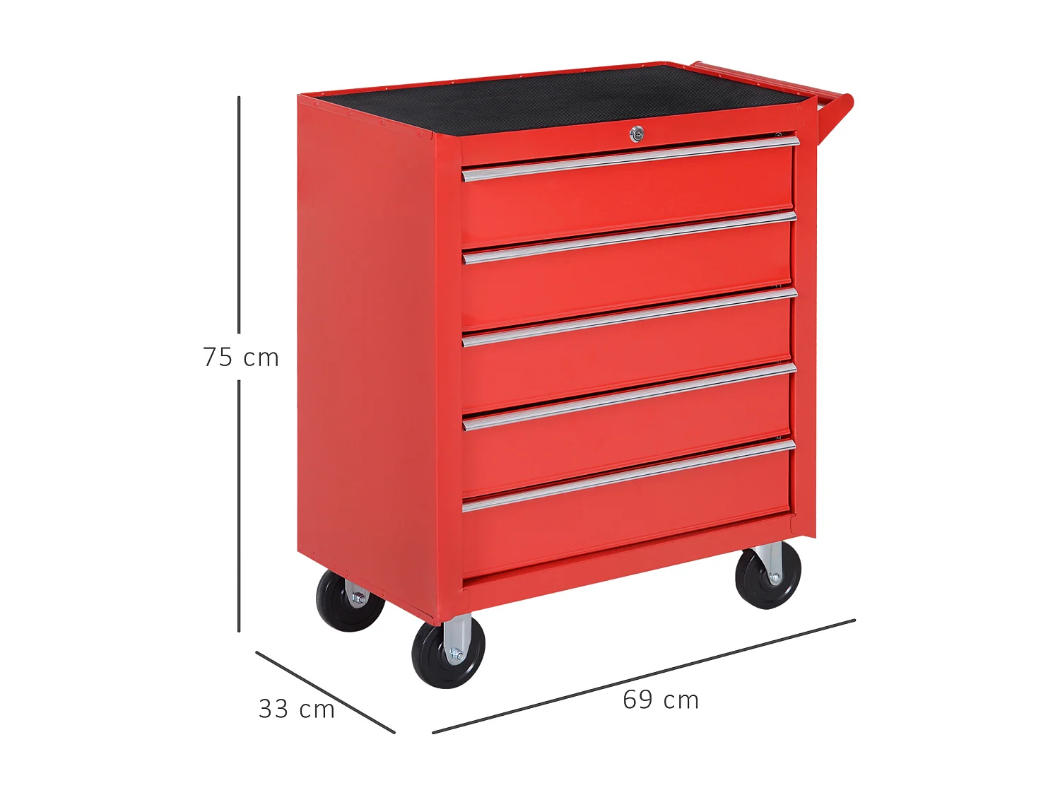 Servante d'atelier 5 tiroirs verrouillables 2 clés tôle d'acier rouge