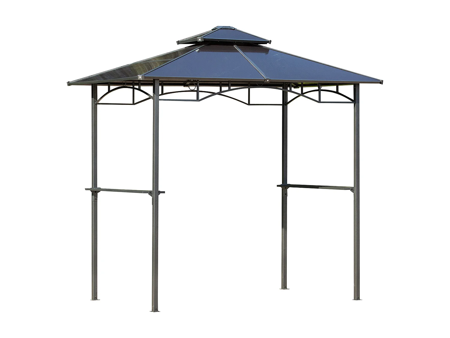 Pavillon jardin - abri barbecue - steakhouse 2 étagères - dim. 2,4L x 1,5l x 2,45H m - alu. métal noir toit polycarbonate